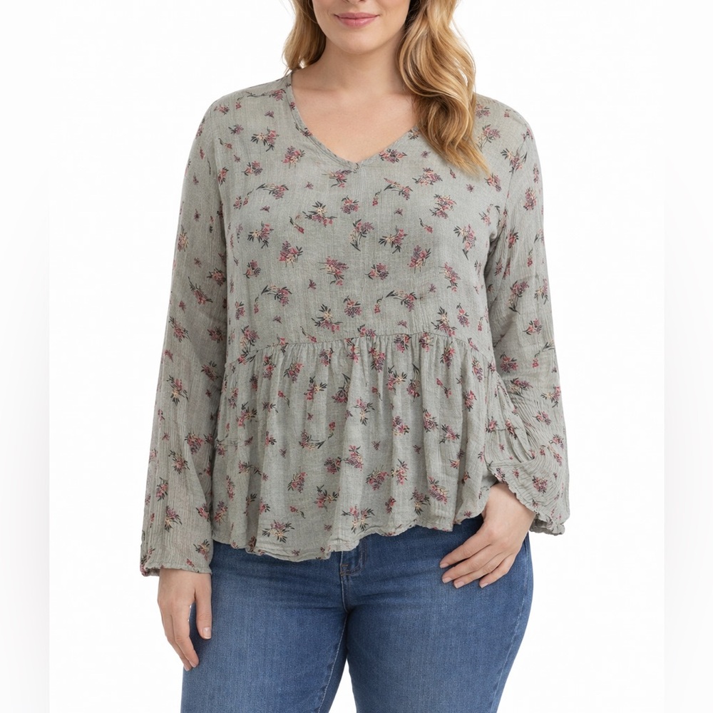 Sim & Sam Women XL Floral Peplum Blouse Long Sleeve Boho Top